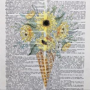 Dictionary Art Print Sunflower Bouquet Waffle Cone, Vintage Art Print